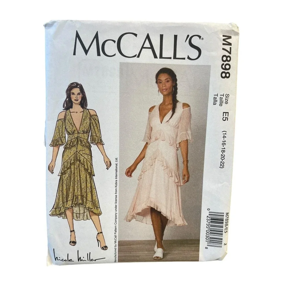 McCALL'S Sewing Pattern M7898 Misses 14-22 Nicole Miller Ruffle Dress Uncut